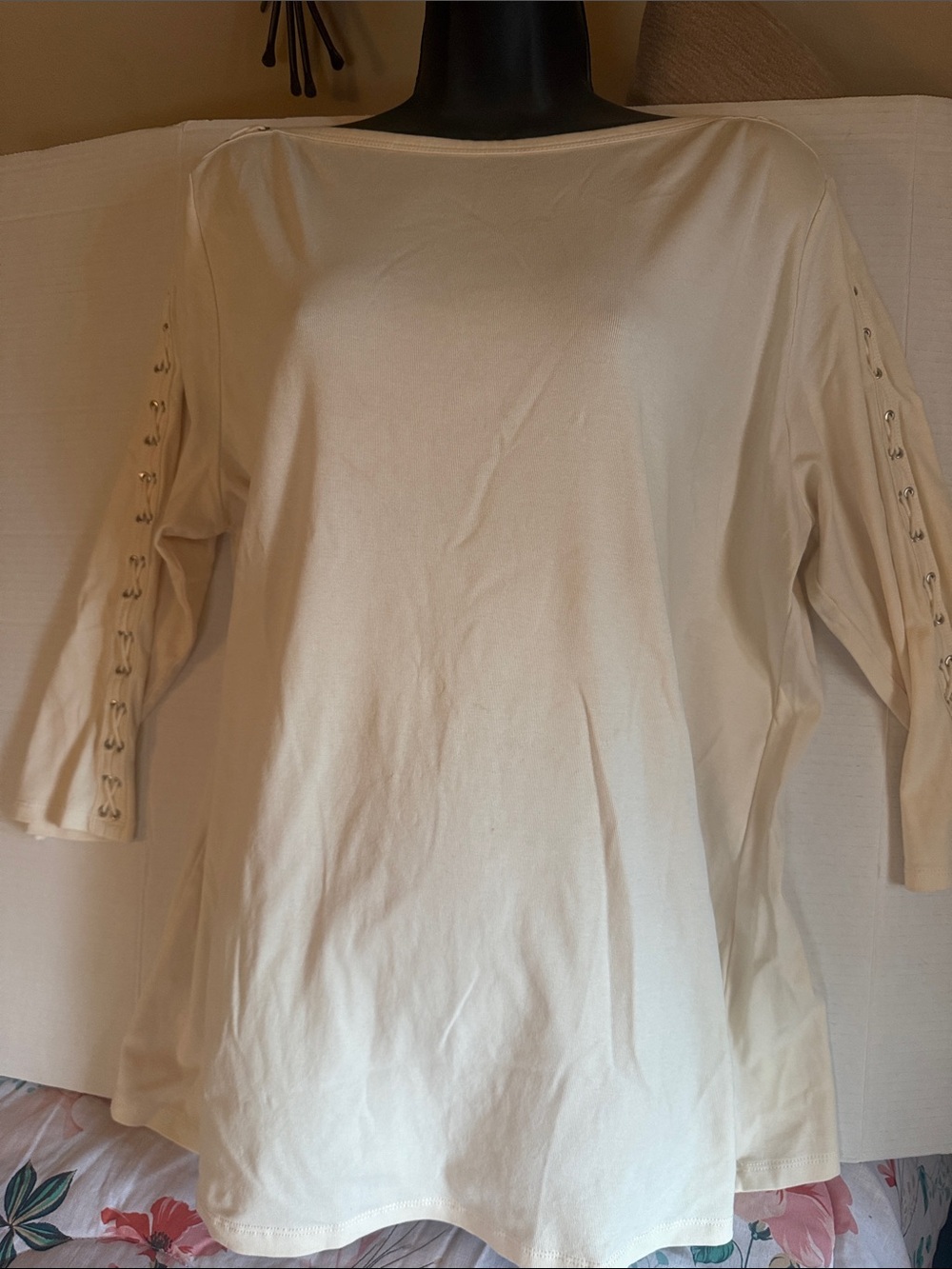 Ralph Lauren Ivory Lace-Up Sleeve Women's Top
